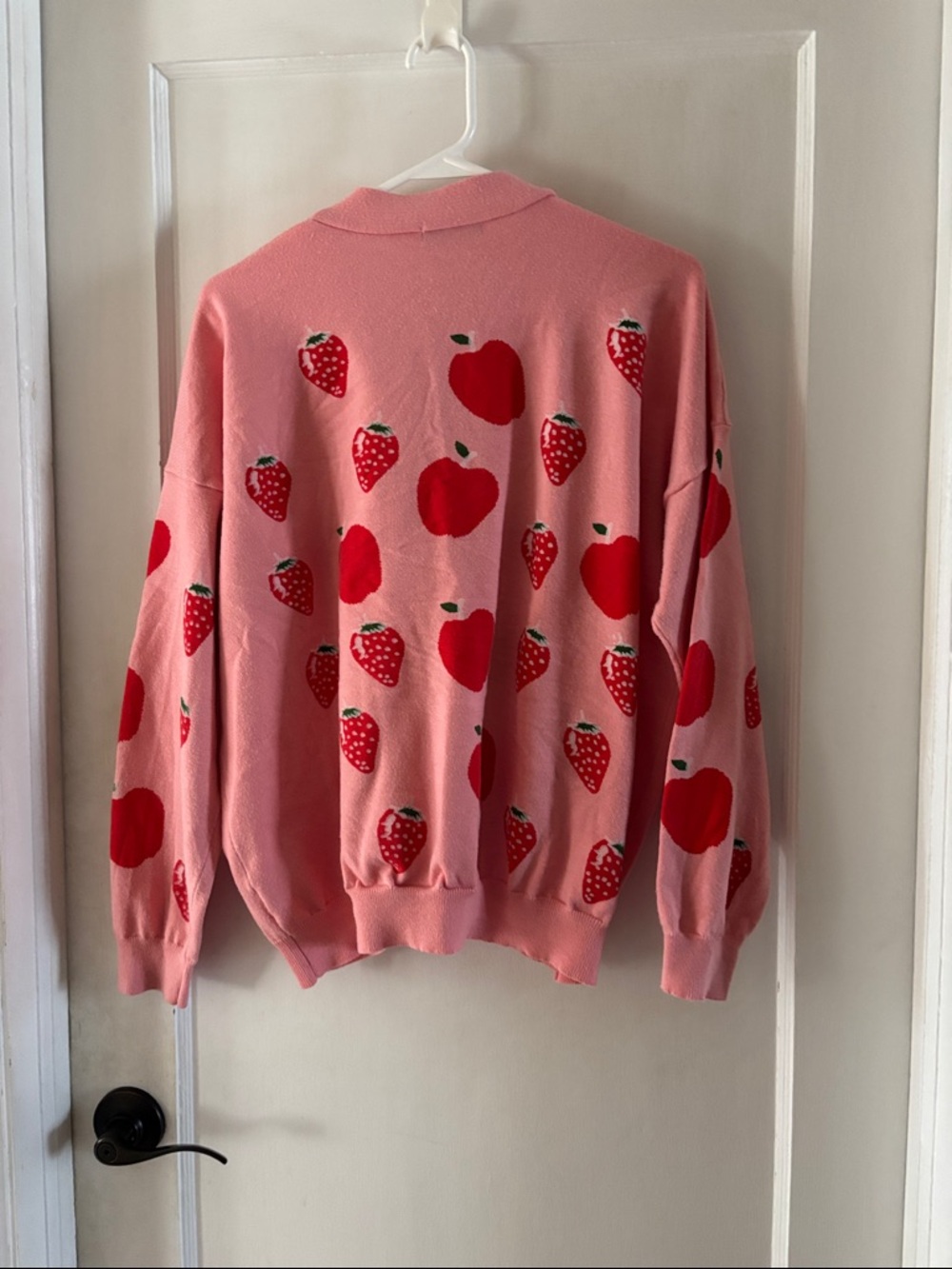 Pink Strawberry ๐ Apple ๐ print Cardigan Sweater 2XL - Picture 5 of 5